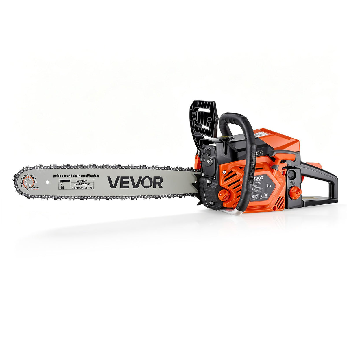 Gas Powered Chainsaw 508 mm 58CC 2.2kW 2 Stroke Engine Gas Chainsaw, for Wood Cutting, Tree Trimming & Land Clearing, Throttle-Synced Choke, Power Chain Saw with Non-Slip Handle & Dual Tanks
