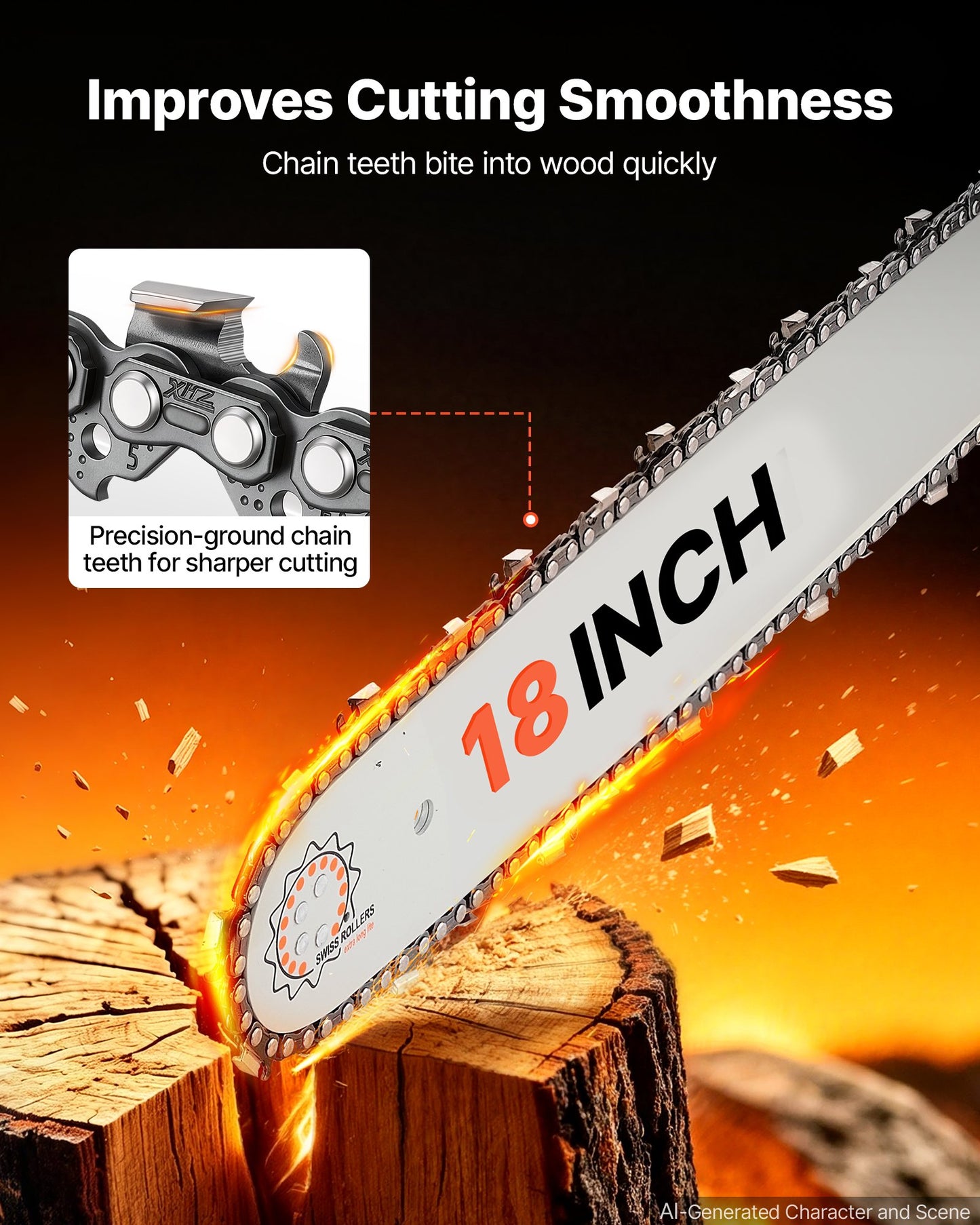 Gas Powered Chainsaw 457.2 mm 52CC 2kW 2 Stroke Engine Gas Chainsaw, for Wood Cutting, Tree Trimming & Land Clearing, Throttle-Synced Choke, Power Chain Saw with Non-Slip Handle & Dual Tanks