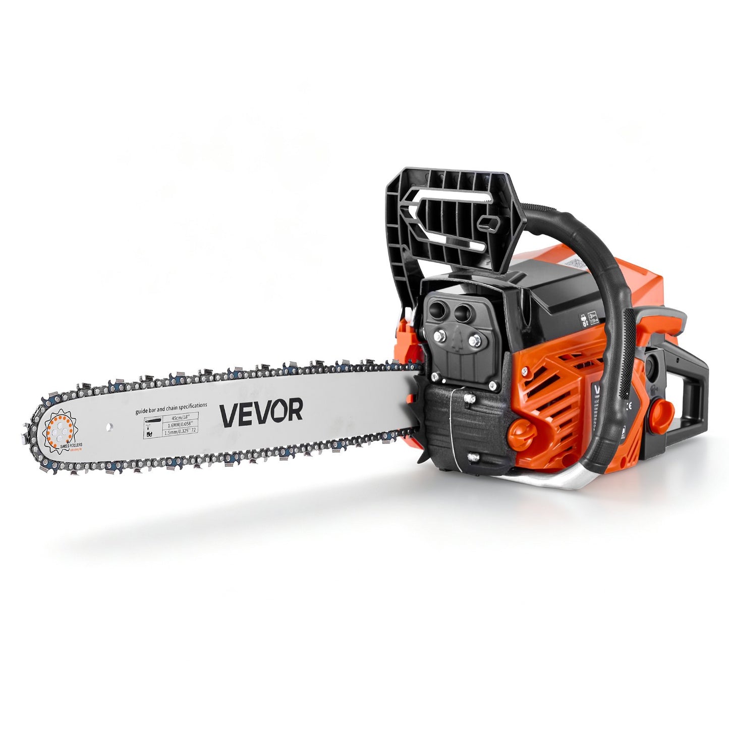 Gas Powered Chainsaw 457.2 mm 52CC 2kW 2 Stroke Engine Gas Chainsaw, for Wood Cutting, Tree Trimming & Land Clearing, Throttle-Synced Choke, Power Chain Saw with Non-Slip Handle & Dual Tanks