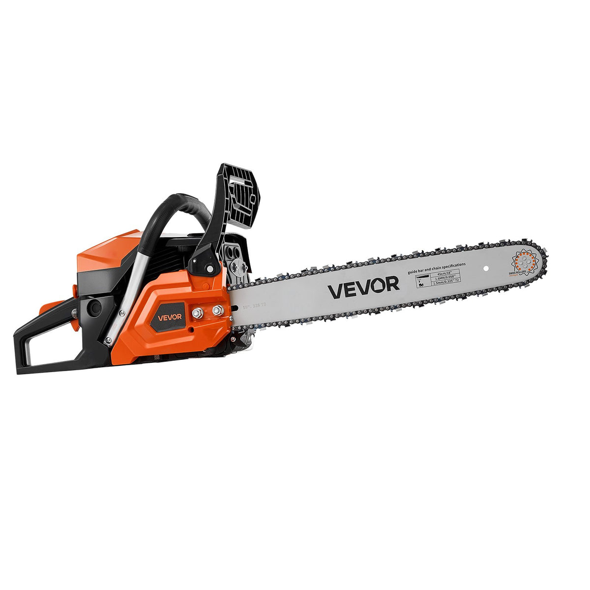 Gas Powered Chainsaw 457.2 mm 52CC 2kW 2 Stroke Engine Gas Chainsaw, for Wood Cutting, Tree Trimming & Land Clearing, Throttle-Synced Choke, Power Chain Saw with Non-Slip Handle & Dual Tanks