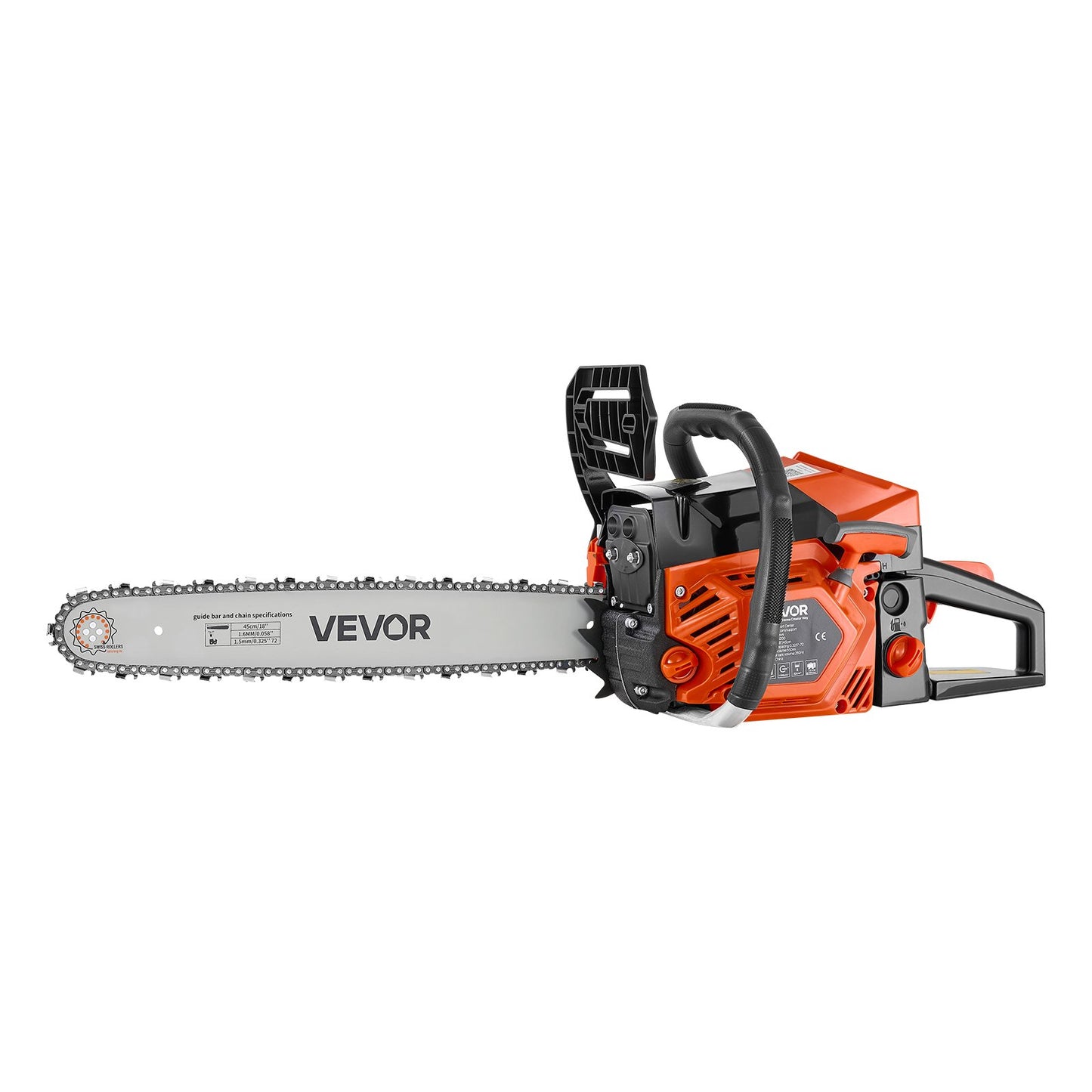 Gas Powered Chainsaw 457.2 mm 52CC 2kW 2 Stroke Engine Gas Chainsaw, for Wood Cutting, Tree Trimming & Land Clearing, Throttle-Synced Choke, Power Chain Saw with Non-Slip Handle & Dual Tanks