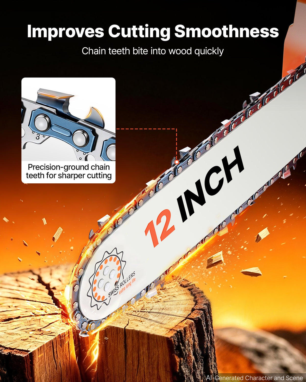 Gas Powered Chainsaw 304.8 mm 25.4CC 0.75kW 2 Stroke Engine Chainsaw, for Wood Cutting, Tree Trimming & Land Clearing, Throttle-Synced Choke, Power Chain Saw with Non-Slip Handle & Dual Tanks