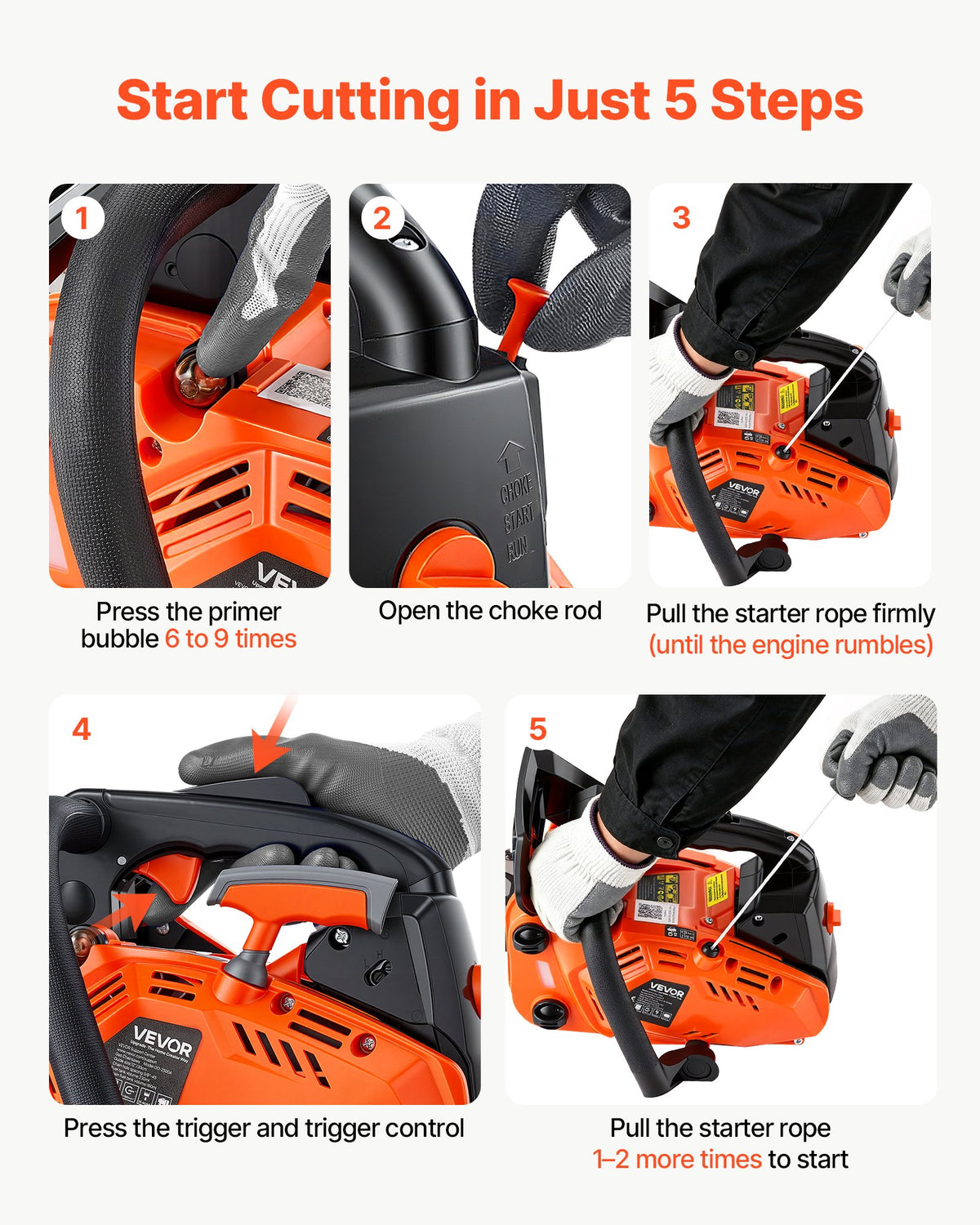 Gas Powered Chainsaw 304.8 mm 25.4CC 0.75kW 2 Stroke Engine Chainsaw, for Wood Cutting, Tree Trimming & Land Clearing, Throttle-Synced Choke, Power Chain Saw with Non-Slip Handle & Dual Tanks