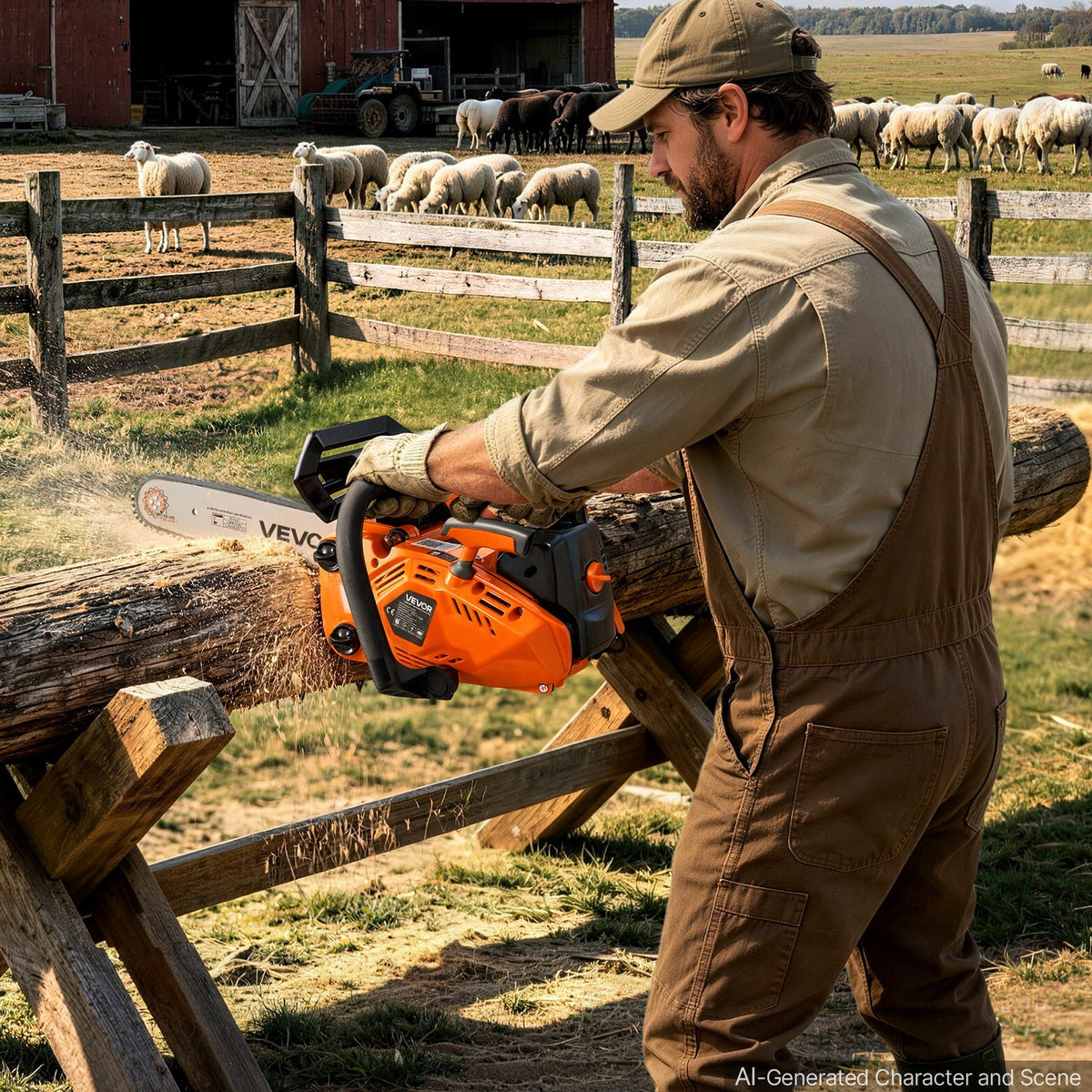 Gas Powered Chainsaw 304.8 mm 25.4CC 0.75kW 2 Stroke Engine Chainsaw, for Wood Cutting, Tree Trimming & Land Clearing, Throttle-Synced Choke, Power Chain Saw with Non-Slip Handle & Dual Tanks