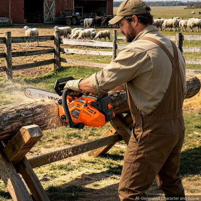 Gas Powered Chainsaw 304.8 mm 25.4CC 0.75kW 2 Stroke Engine Chainsaw, for Wood Cutting, Tree Trimming & Land Clearing, Throttle-Synced Choke, Power Chain Saw with Non-Slip Handle & Dual Tanks