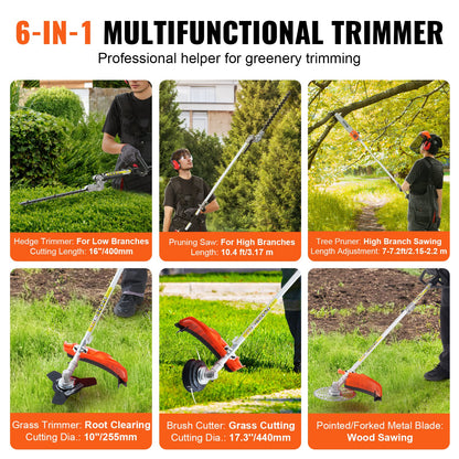VEVOR 52CC 6-in-1 Multi-Functional Trimming Tools, Gas Hedge Trimmer, Weed Eater,