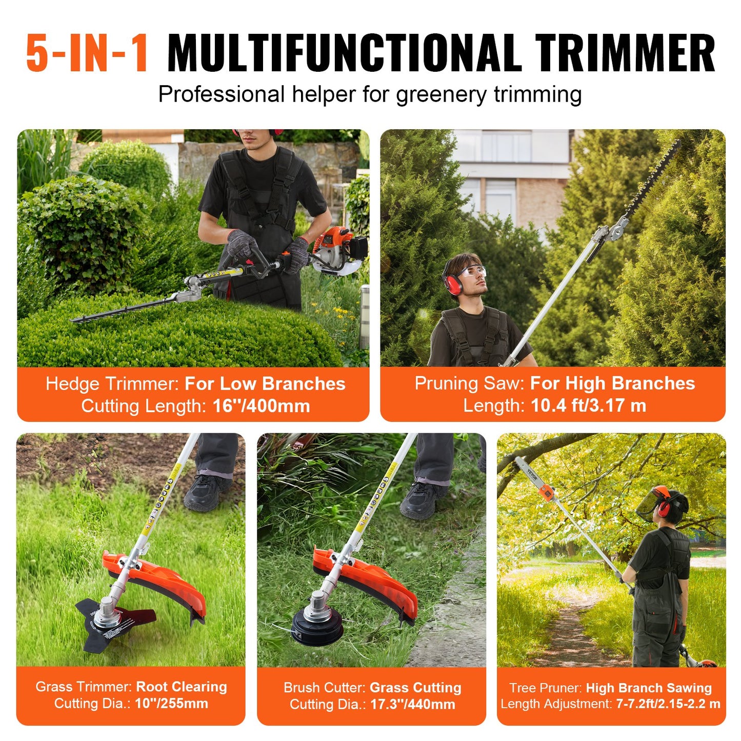 VEVOR 26CC 6-in-1 Multi-Functional Trimming Tools, Gas Hedge Trimmer, Weed Eater,
