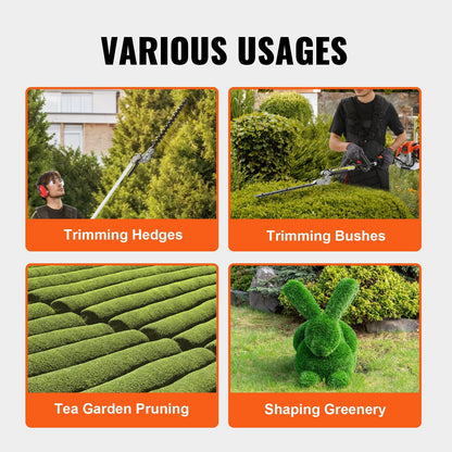 26CC Gas Hedge Trimmer with 4m Pole & Dual Action Blade, 270° Adjustable Head
