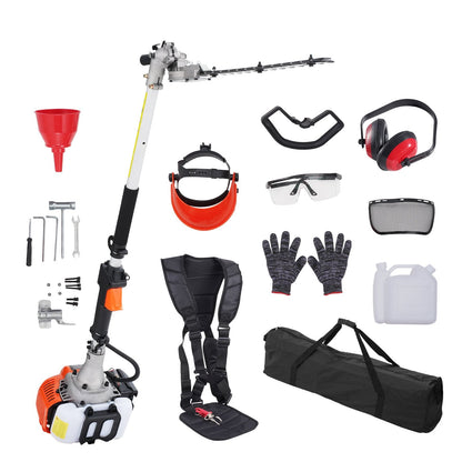 26CC Gas Hedge Trimmer with 4m Pole & Dual Action Blade, 270° Adjustable Head