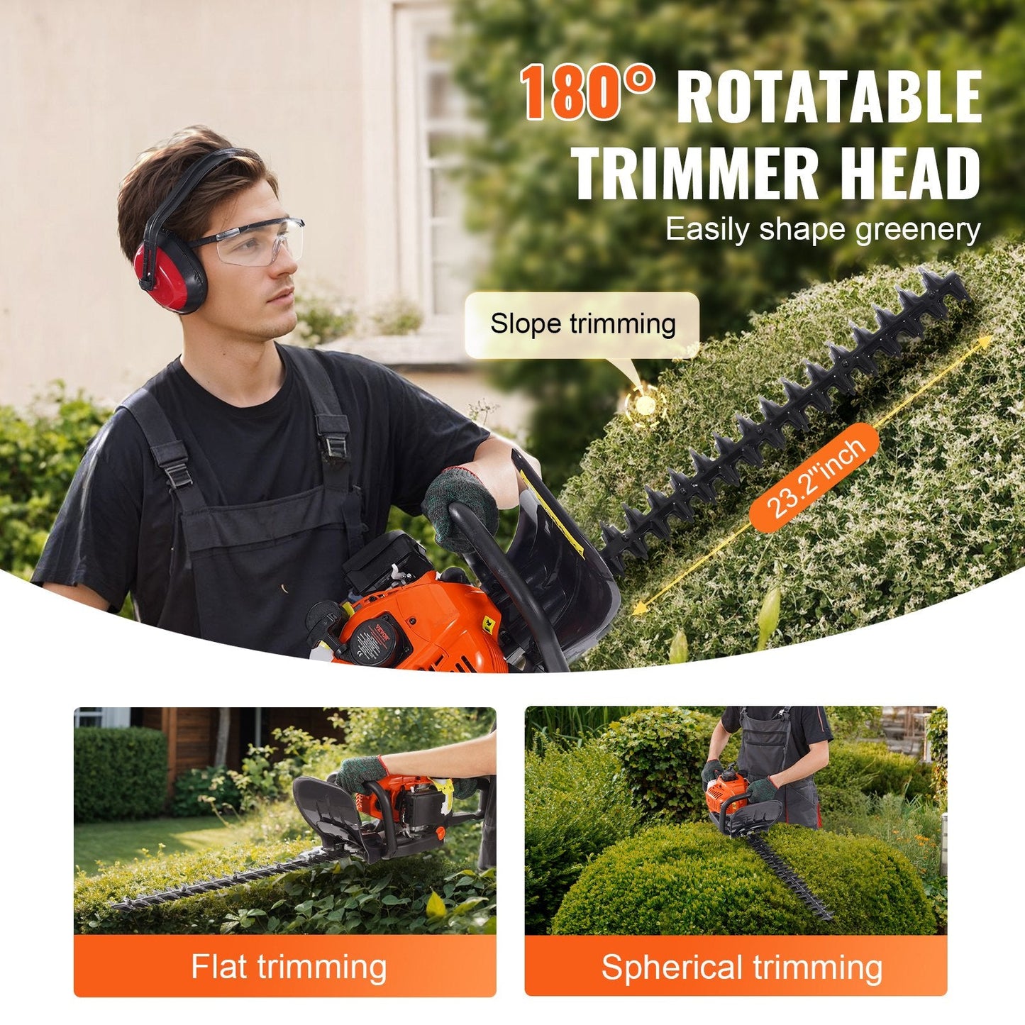 Gas Hedge Trimmer 0.6m Blade, 26CC Engine, Adjustable Head, Lightweight Design