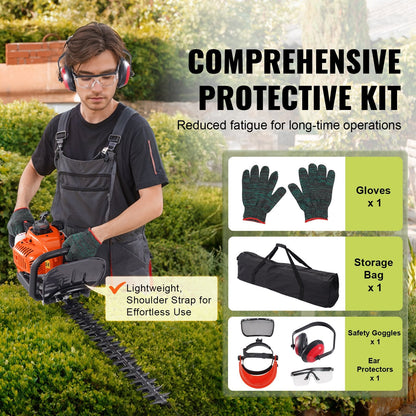 Gas Hedge Trimmer 0.6m Blade, 26CC Engine, Adjustable Head, Lightweight Design