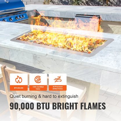 Stainless Steel 0.15 x 0.46m Fire Pit Pan, 90,000 BTU for Indoor/Outdoor Use