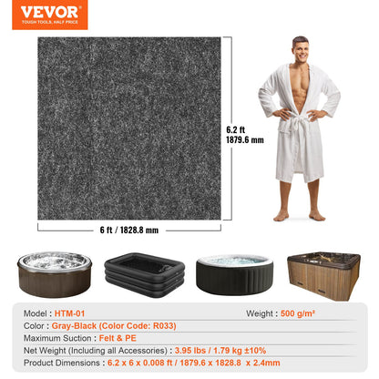 VEVOR 1.87 x 1.83 M Hot Tub Mat, Extra Large Inflatable Hot Tub Pad, Waterproof