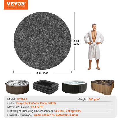 VEVOR 2 M Diameter Round Hot Tub Mat, Extra Large Inflatable Hot Tub Pad, Waterproof