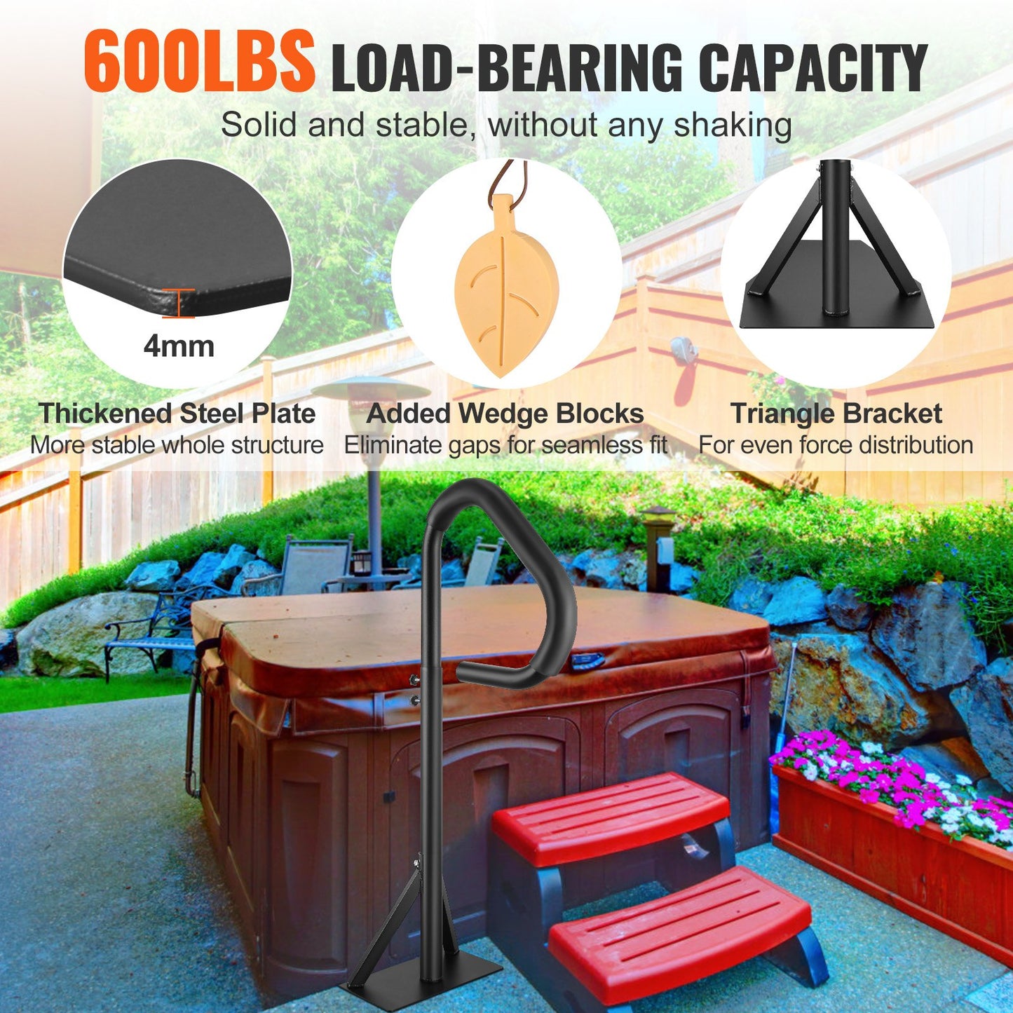 VEVOR Hot Tub Handrail, 360 Rotatable Spa Side Handrail with 35"-57" Adjustable