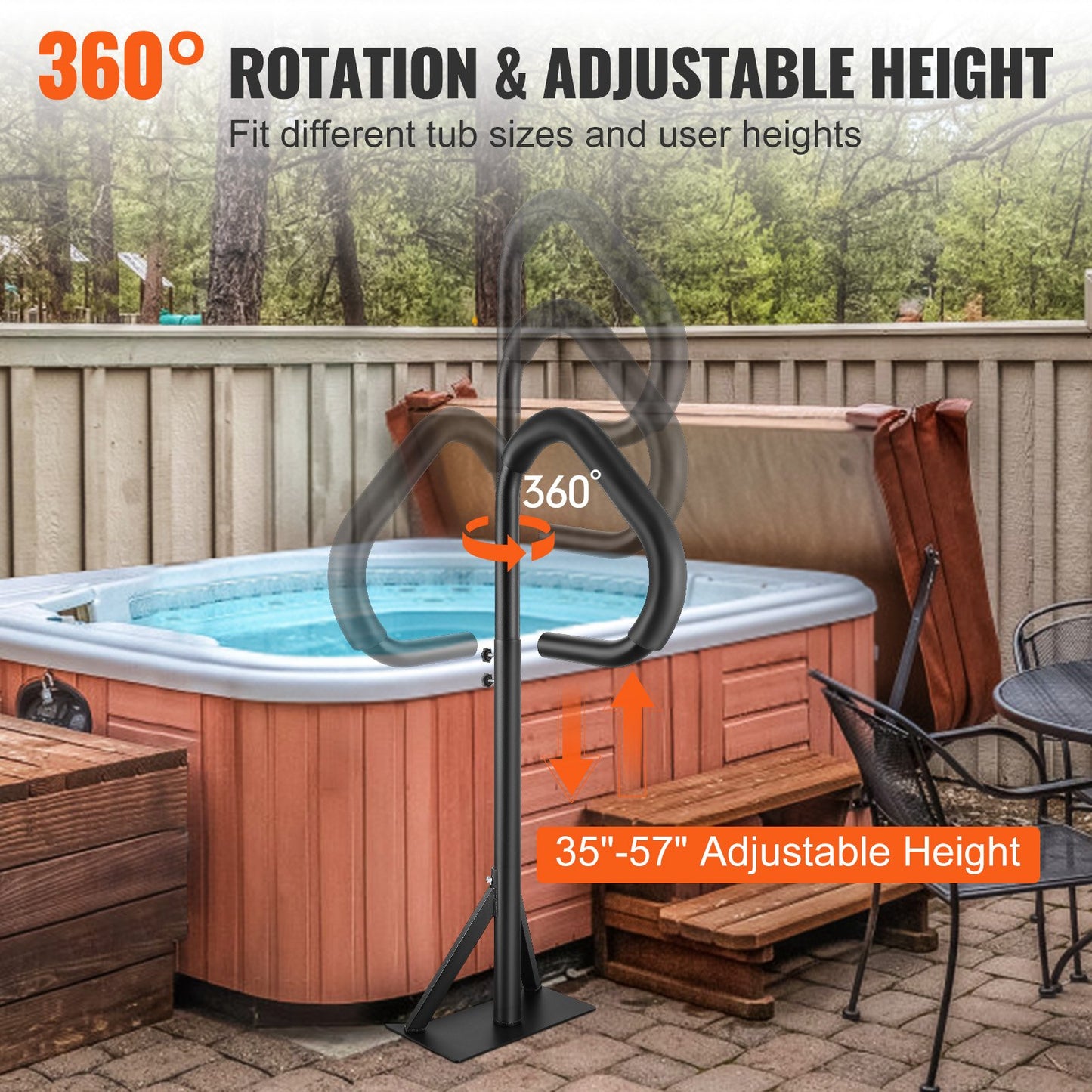 VEVOR Hot Tub Handrail, 360 Rotatable Spa Side Handrail with 35"-57" Adjustable