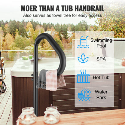 Rotatable Spa Handrail, Adjustable 0.89-1.45m, 272kg Capacity, Matte Black