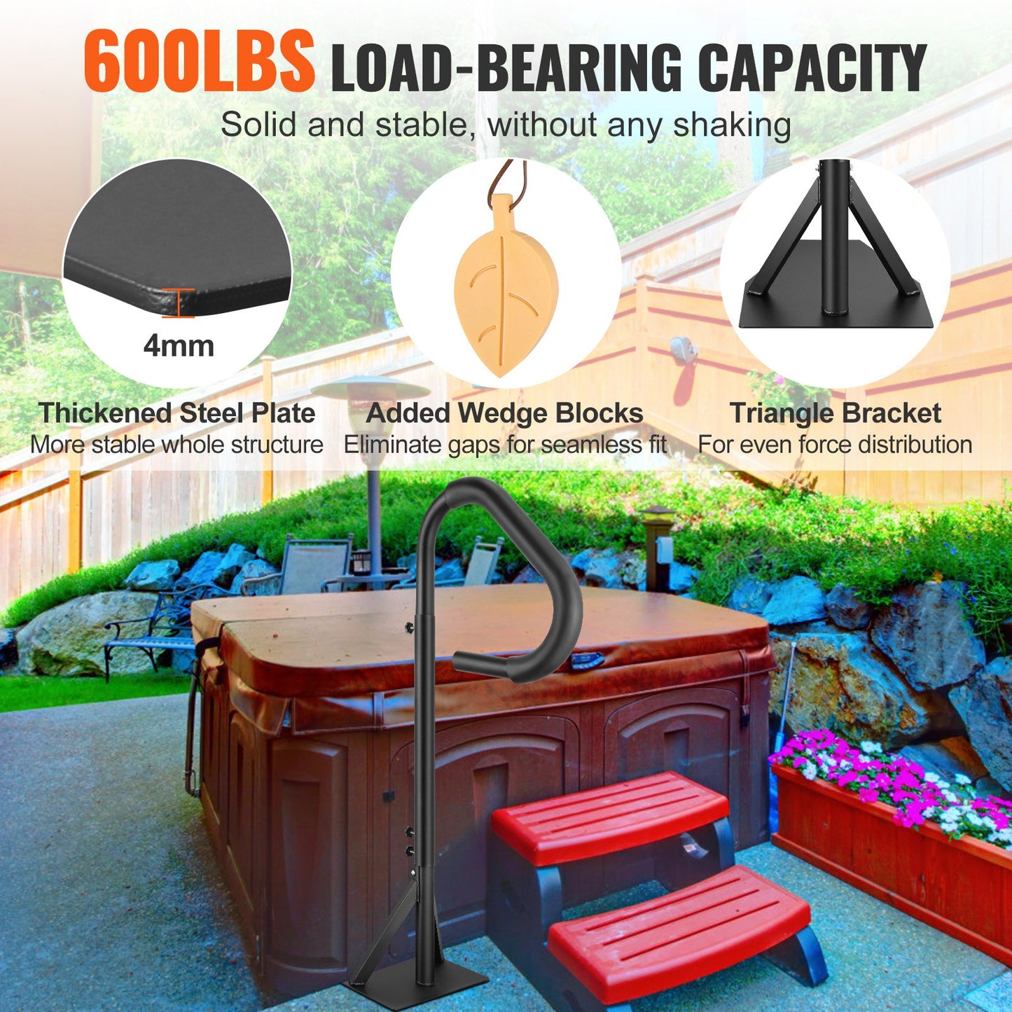 VEVOR Hot Tub Handrail, 360 Rotatable Spa Side Handrail with 48"-63" Adjustable