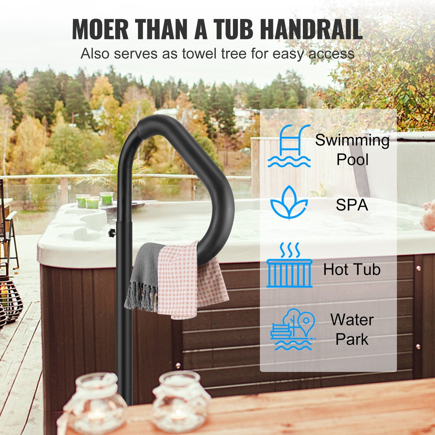 VEVOR Hot Tub Handrail, 360 Rotatable Spa Side Handrail with 48"-63" Adjustable