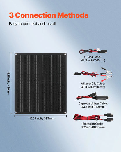 30W 12V Solar Panel Battery Charger, Solar Battery Trickle Charger Maintainer with Built-in Smart Controller & 3 Connection Cables, IP67 Waterproof Portable for RV Car Motorcycle Boat Van Camper