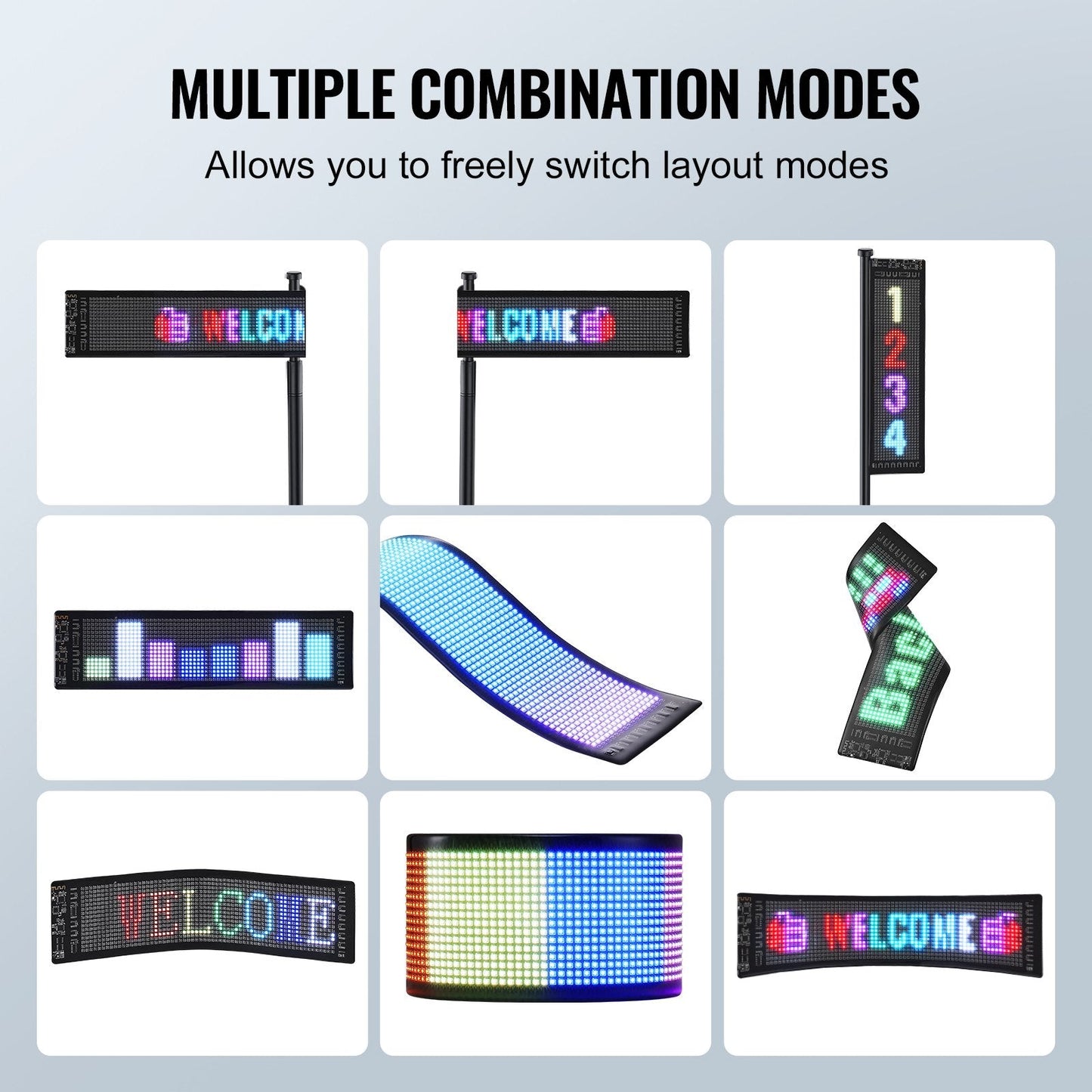 Programmable LED Scrolling Display Board, Custom Text, Bluetooth Control, 38x10cm