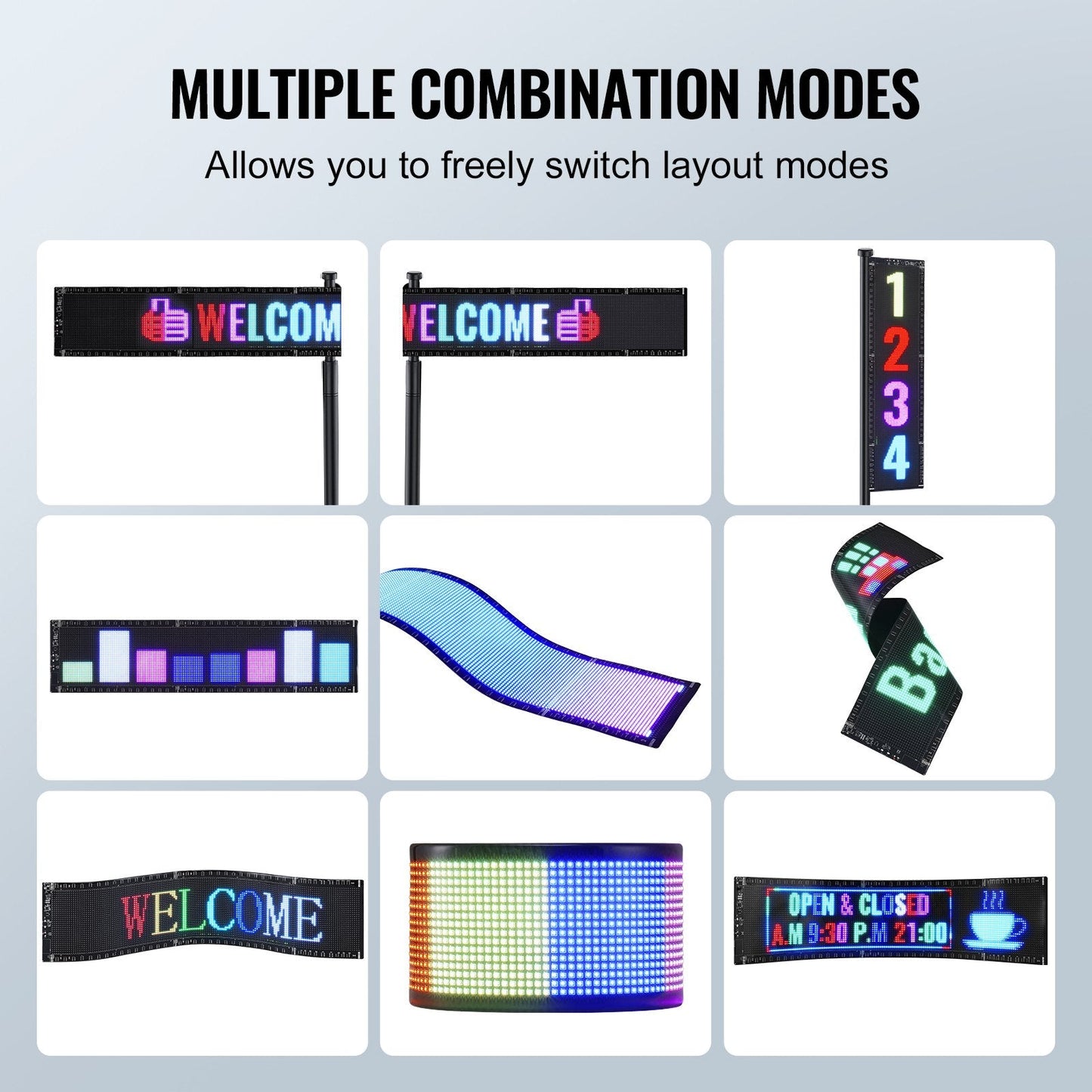Programmable Full Color LED Sign with Bluetooth Control, 83.5x20 cm Display Board