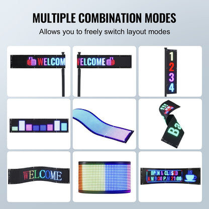 Programmable Full Color LED Sign with Bluetooth Control, 83.5x20 cm Display Board