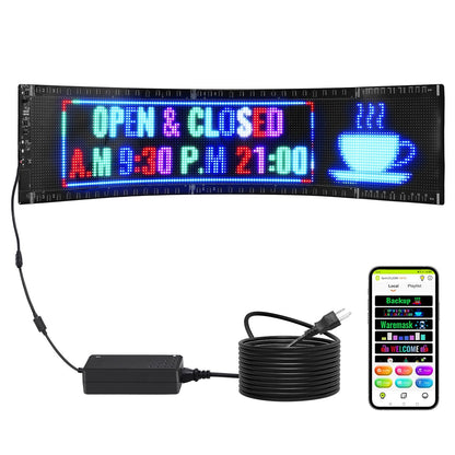 Programmable Full Color LED Sign with Bluetooth Control, 83.5x20 cm Display Board