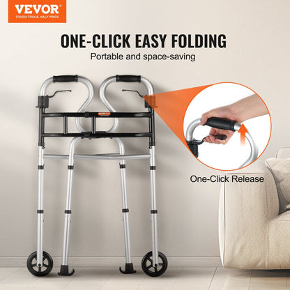 Adjustable Folding Walker with Stand-Assist, 450 kg Capacity, Aluminum Frame