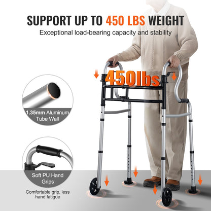Adjustable Folding Walker with Stand-Assist, 450 kg Capacity, Aluminum Frame