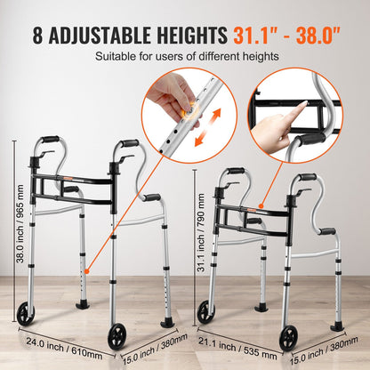 Adjustable Folding Walker with Stand-Assist, 450 kg Capacity, Aluminum Frame