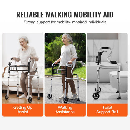 Adjustable Folding Walker with Stand-Assist, 450 kg Capacity, Aluminum Frame