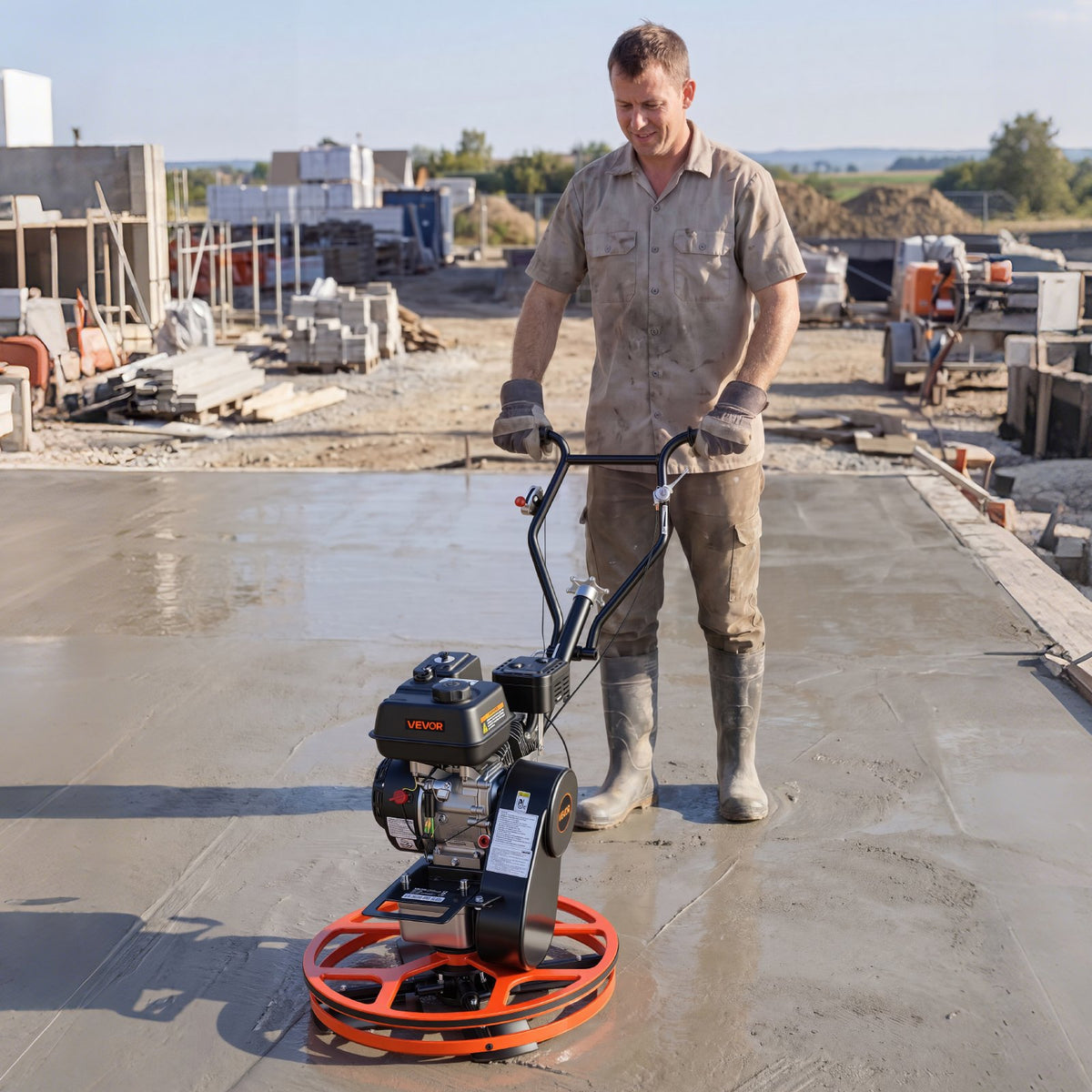 Power Trowel, 610 mm Concrete Finishing Machine with Float Pan, 5.5HP Engine, 4 Blades, Adjustable Pitch, Gas-Powered Walk-Behind Cement Surface Finisher for Smooth Floors, Construction Use