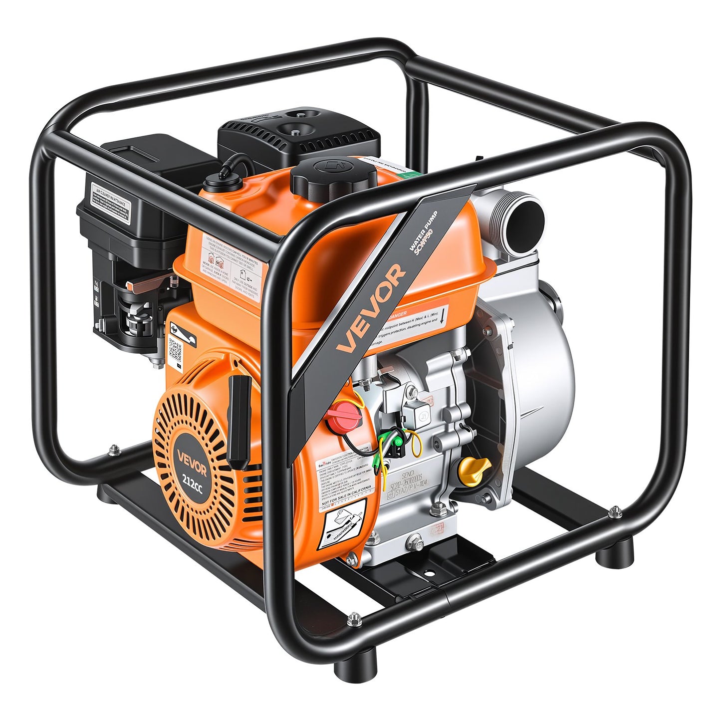 Gas Powered Water Pump, 50.8 mm, 132 GPM 7HP Semi Trash Water Transfer Pump Portable, Gasoline Engine with 7.62 m Discharge Hose, Heavy Duty Frame, Cast Iron Impeller, for Irrigation, Pools