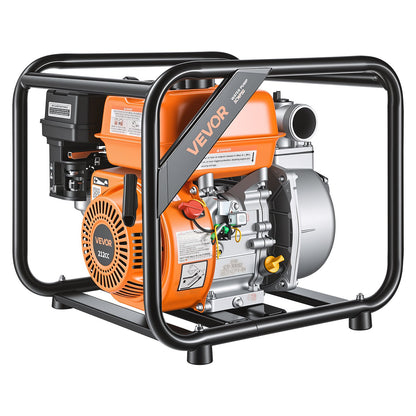 Gas Powered Water Pump, 50.8 mm, 132 GPM 7HP Semi Trash Water Transfer Pump Portable, Gasoline Engine with 7.62 m Discharge Hose, Heavy Duty Frame, Cast Iron Impeller, for Irrigation, Pools