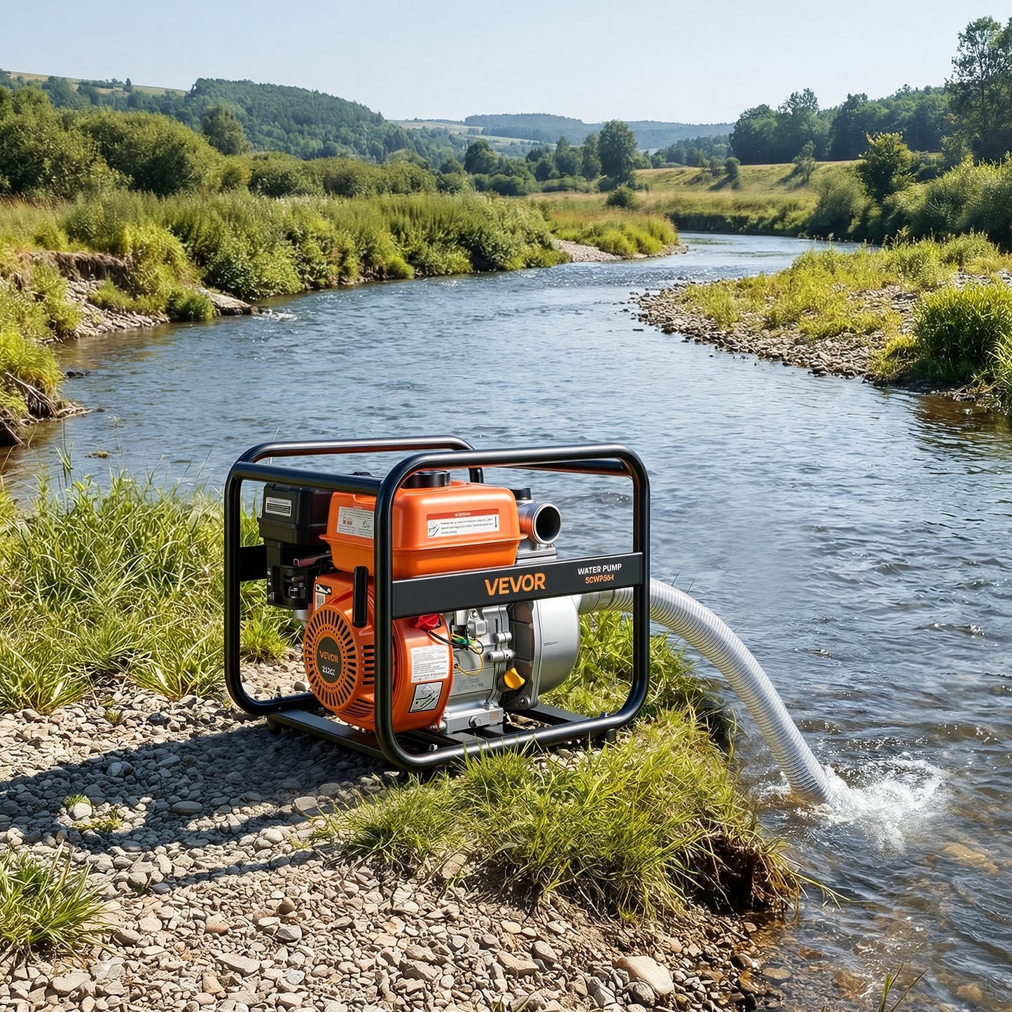 Gas Powered Water Pump, 50.8 mm, 132 GPM 6.5HP Semi Trash Water Transfer Pump Portable, Gasoline Engine with 7.62 m Discharge Hose, Heavy Duty Frame, Cast Iron Impeller, for Irrigation, Pools