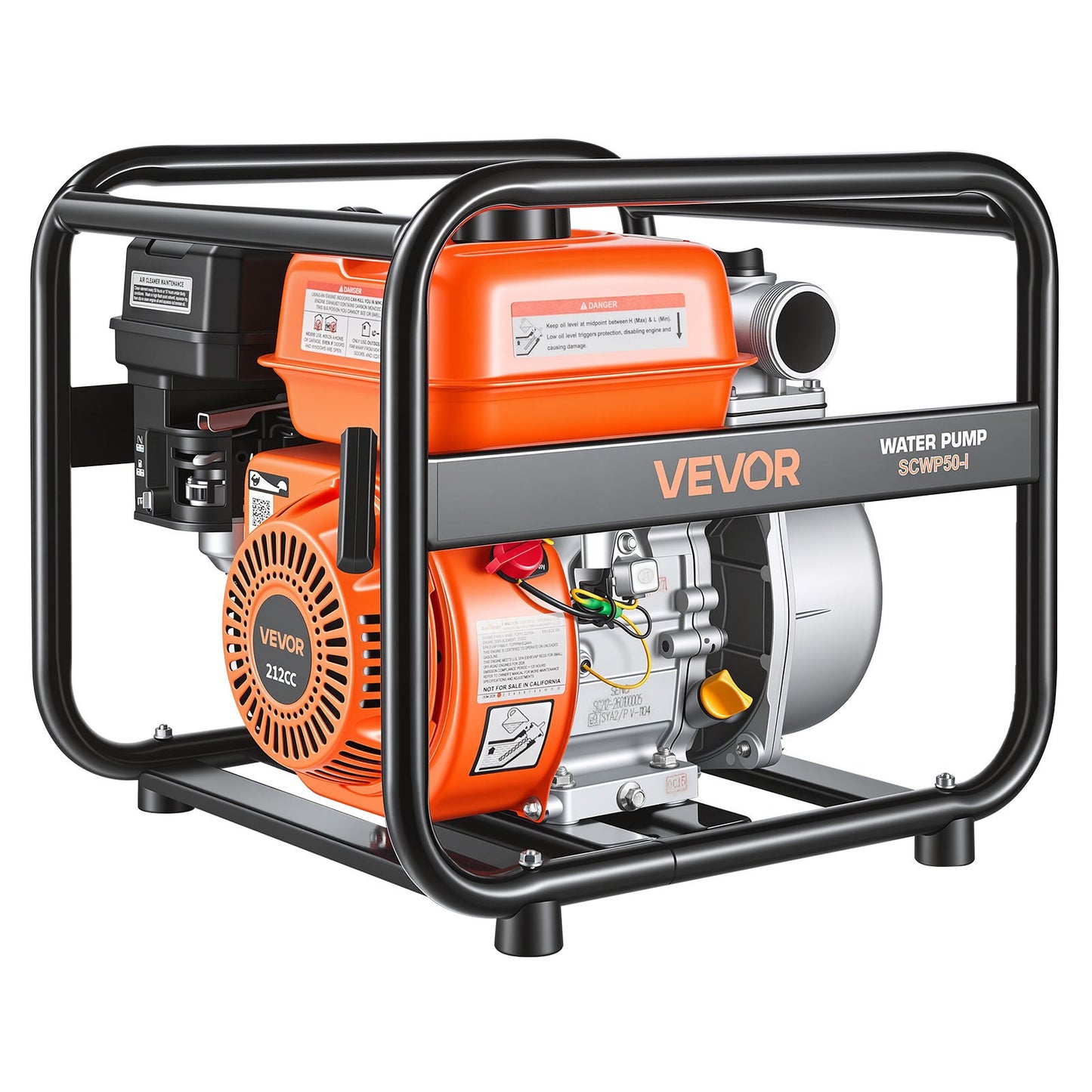 Gas Powered Water Pump, 50.8 mm, 132 GPM 6.5HP Semi Trash Water Transfer Pump Portable, Gasoline Engine with 7.62 m Discharge Hose, Heavy Duty Frame, Cast Iron Impeller, for Irrigation, Pools