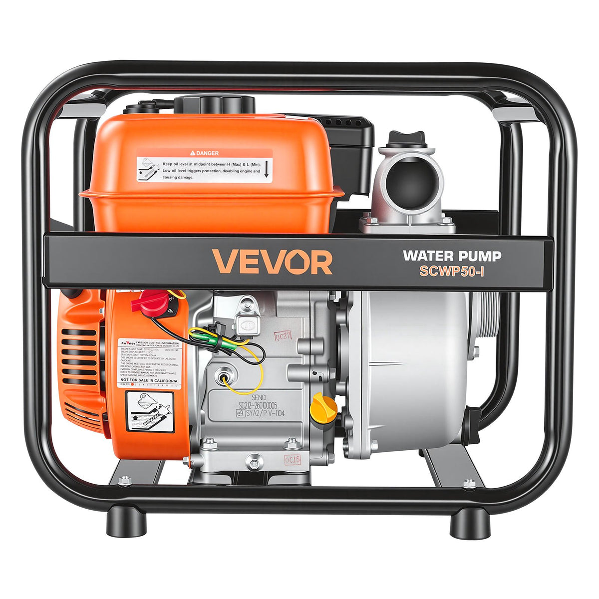 Gas Powered Water Pump, 50.8 mm, 132 GPM 6.5HP Semi Trash Water Transfer Pump Portable, Gasoline Engine with 7.62 m Discharge Hose, Heavy Duty Frame, Cast Iron Impeller, for Irrigation, Pools