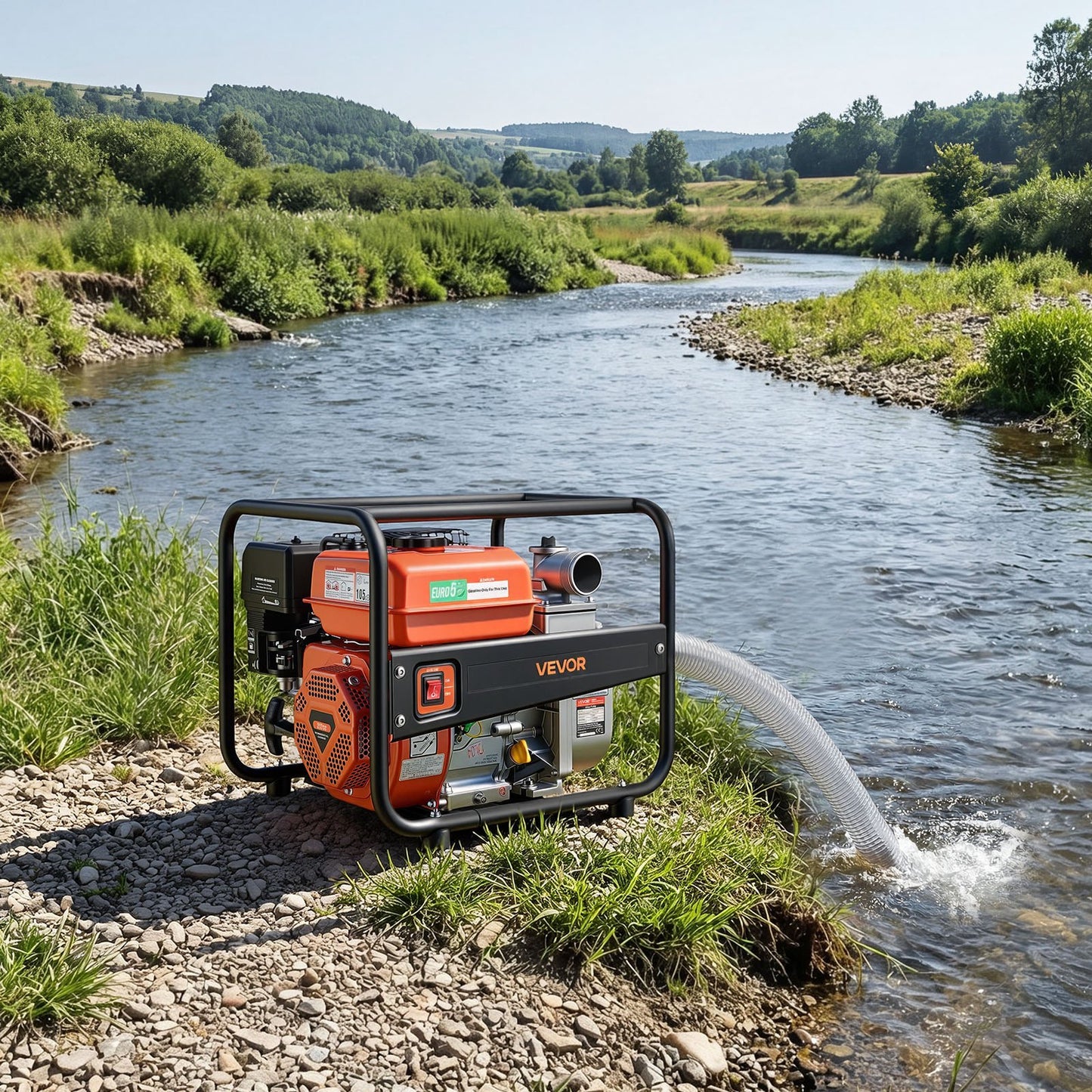 Gas Powered Water Pump, 50.8 mm, 158 GPM 7HP Semi Trash Water Transfer Pump Portable, Gasoline Engine with 7.62 m Discharge Hose, Heavy Duty Frame, Cast Iron Impeller, for Irrigation, Pools