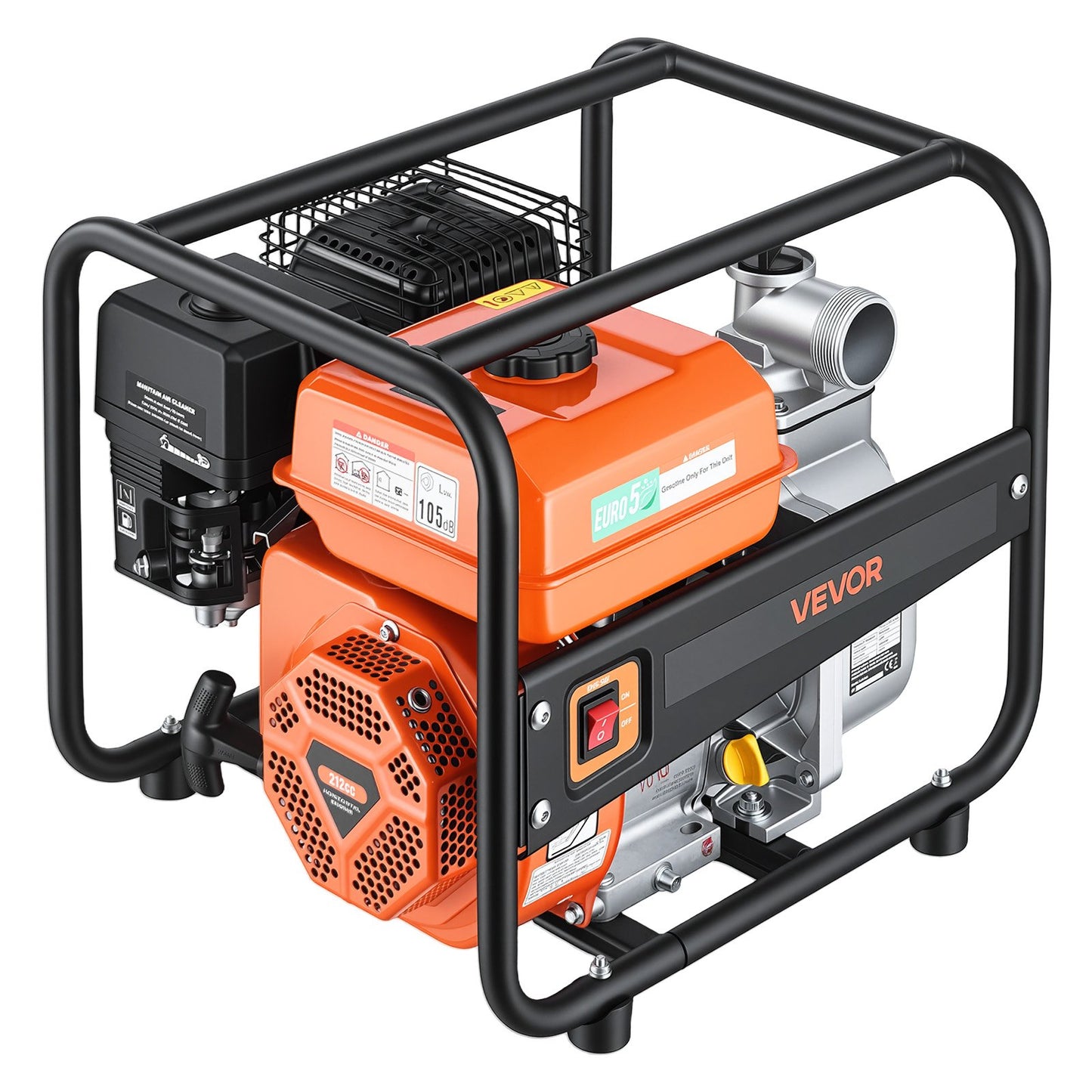 Gas Powered Water Pump, 50.8 mm, 158 GPM 7HP Semi Trash Water Transfer Pump Portable, Gasoline Engine with 7.62 m Discharge Hose, Heavy Duty Frame, Cast Iron Impeller, for Irrigation, Pools