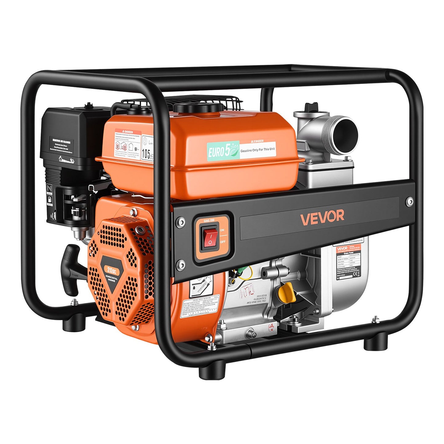 Gas Powered Water Pump, 50.8 mm, 158 GPM 7HP Semi Trash Water Transfer Pump Portable, Gasoline Engine with 7.62 m Discharge Hose, Heavy Duty Frame, Cast Iron Impeller, for Irrigation, Pools