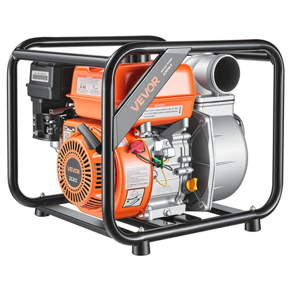 Gas Powered Water Pump, 76.2 mm, 242 GPM 7HP Semi Trash Water Transfer Pump Portable, Gasoline Engine with 7.62 m Discharge Hose, Heavy Duty Frame, Cast Iron Impeller, for Irrigation, Pools