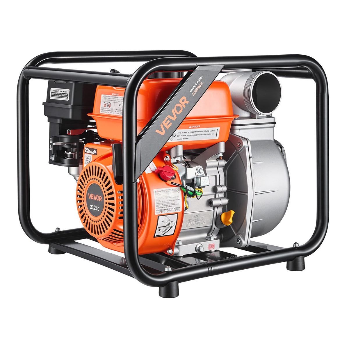 Gas Powered Water Pump, 76.2 mm, 264 GPM 7HP Semi Trash Water Transfer Pump Portable, Gasoline Engine with 7.62 m Discharge Hose, Heavy Duty Frame, Cast Iron Impeller, for Irrigation, Pools