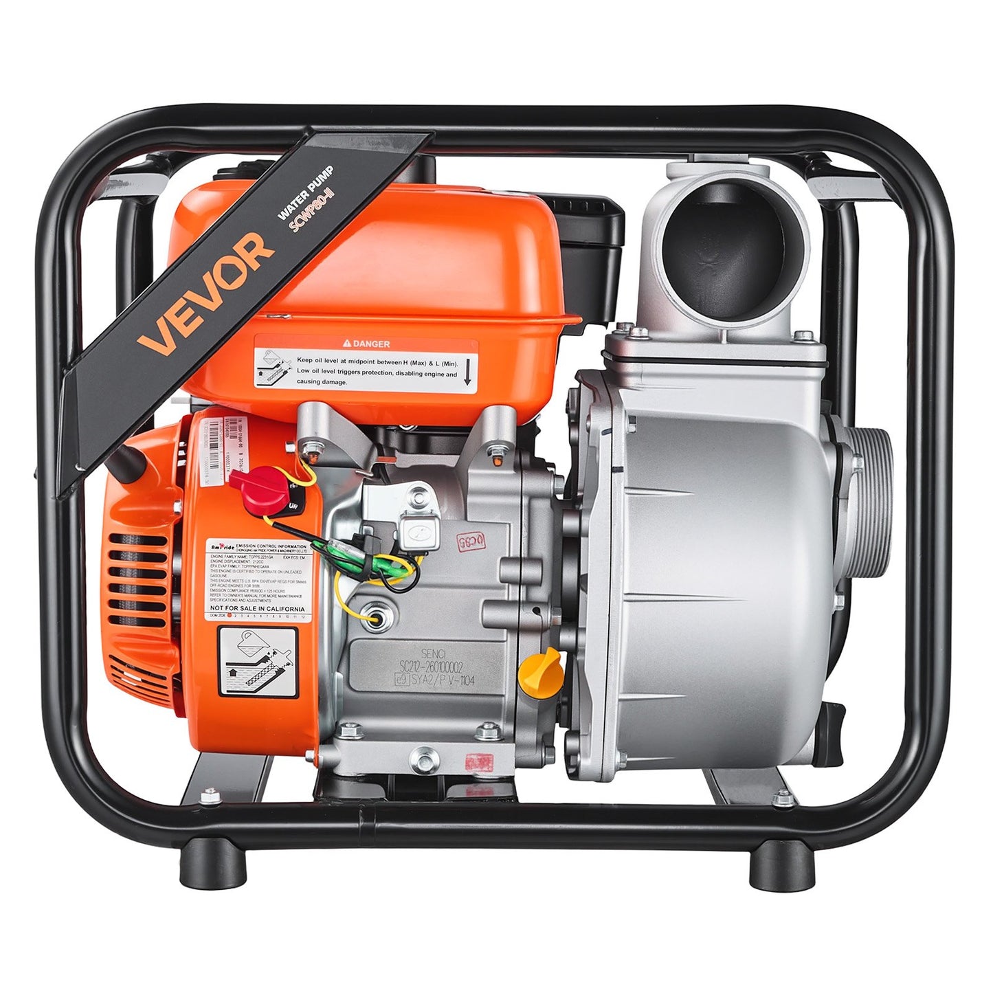 Gas Powered Water Pump, 76.2 mm, 264 GPM 7HP Semi Trash Water Transfer Pump Portable, Gasoline Engine with 7.62 m Discharge Hose, Heavy Duty Frame, Cast Iron Impeller, for Irrigation, Pools
