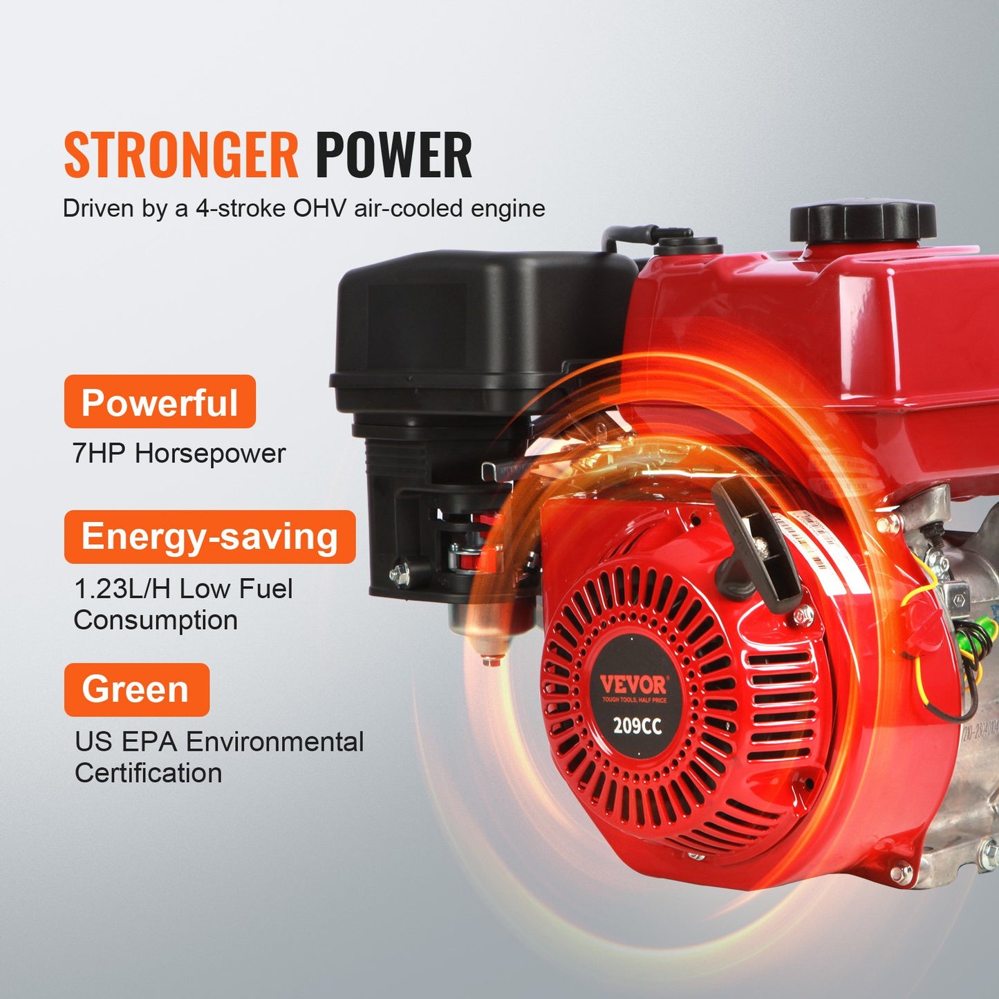 VEVOR Gasoline Engine Water Pump, 80 mm, 7HP 265 GPM, 43 m Lift, 7 m Suction, 4-Stroke
