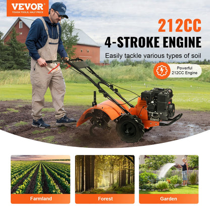 Gas-Powered 212CC 4-Stroke Garden Tiller with Adjustable Tines, 70kg, 1m Width