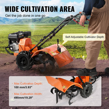 VEVOR Tiller Cultivator Gas Powered, 212CC 4-Stroke Garden Cultivator, Tiller with