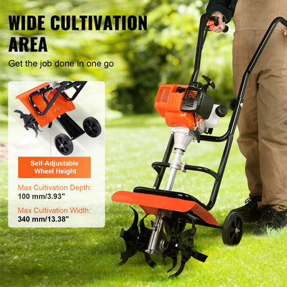 VEVOR Tiller Cultivator Gas Powered, 38CC 4-Stroke Garden Cultivator, Tiller with