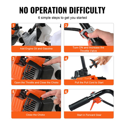 VEVOR Tiller Cultivator Gas Powered, 38CC 4-Stroke Garden Cultivator, Tiller with