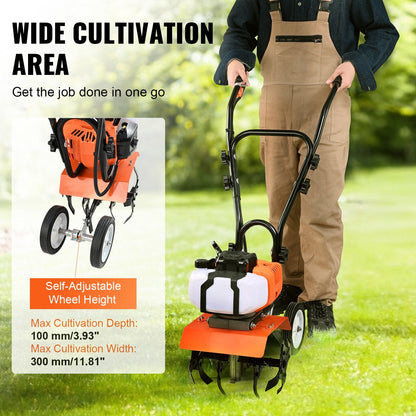 Gas-Powered 43CC 2-Stroke Garden Tiller with Adjustable Steel Tines